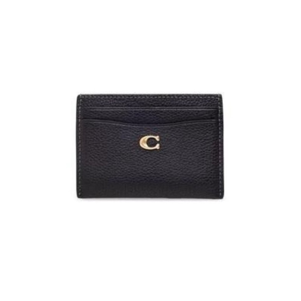 Coach Card Case Pebble Leather in Black